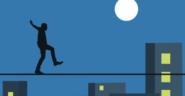 Person walking a tightrope as OpenAI CEO Sam Altman attempts to balance its nonprofit mission amid broader restructuring to attract the colossal funding needed for AGI development.
