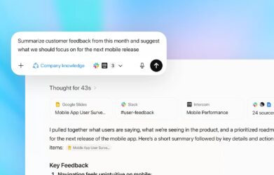 Screenshot of OpenAI ChatGPT for a business task as the firm is surfacing company knowledge by connecting ChatGPT to enterprise data, turning it from a general assistant into a custom analyst.